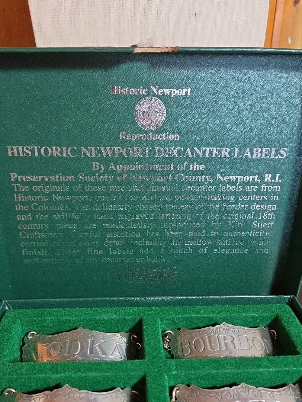 Vintage 1970s Kirk Stieff Historic Newport Reproduction Decanter Labels (Pewter)
